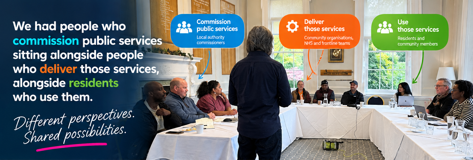 Actual AI workshop photograph with three perspectives: people who commission, deliver and use public services